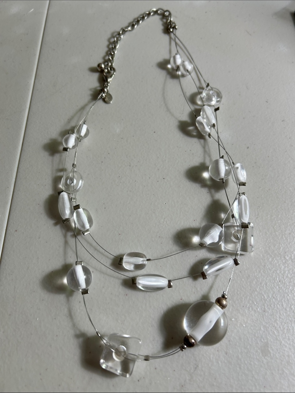 Chico's Multi-Strand Clear Bead Necklace with Silver Accents